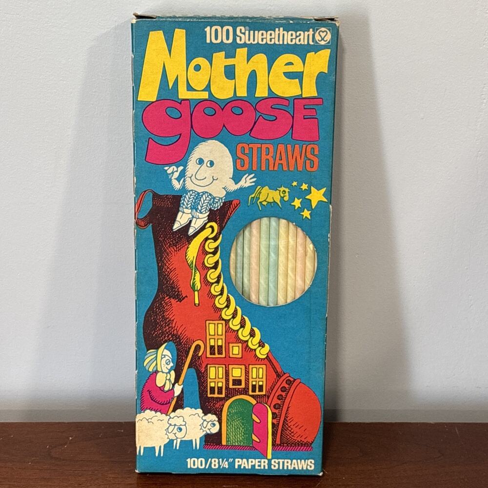 Vintage 1950s Mother Goose Drinking Straws Advertising Box w/ Straws Sweetheart